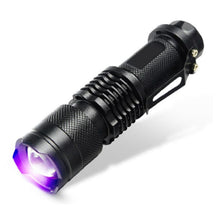 Load image into Gallery viewer, Zoomable LED UV Flashlight SK68 Violet Light 1200LM Adjustable Focus 3 Modes Lamp Used By AA Or 14500 Battery