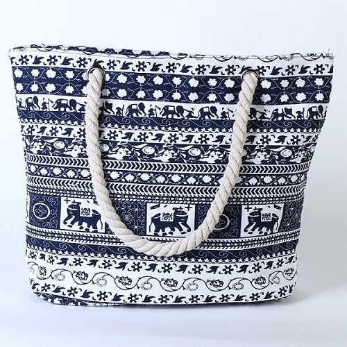 Fashion Canvas Casual Bags for Women Handbag Shoulder Bags Elephant Flower Pattern Large Female Shoulder Portable Bag