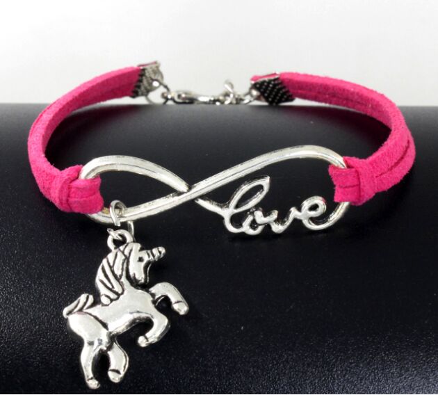 Infinity handmade bracelet Vintage Animals Antique Silver Horse Unicorn Charms Infinity Love Leather Bracelet