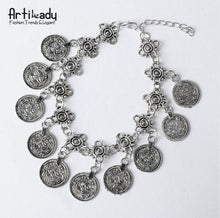 Load image into Gallery viewer, Artilady bohemian coin bracelet antic silver charm
