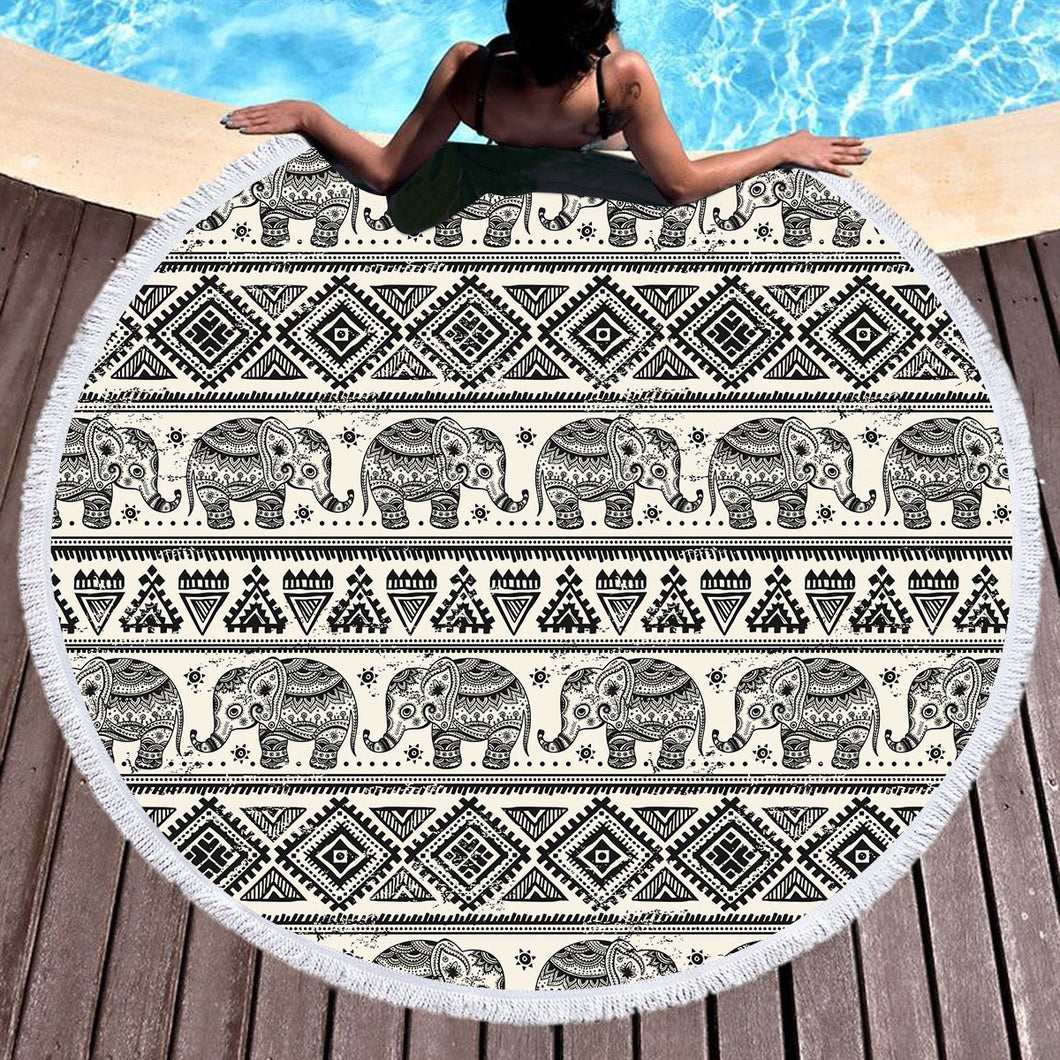 Bedding 3D printing Elephant Round Bohemian Beach towel home textile  Beach Towel Tapestry Blanket