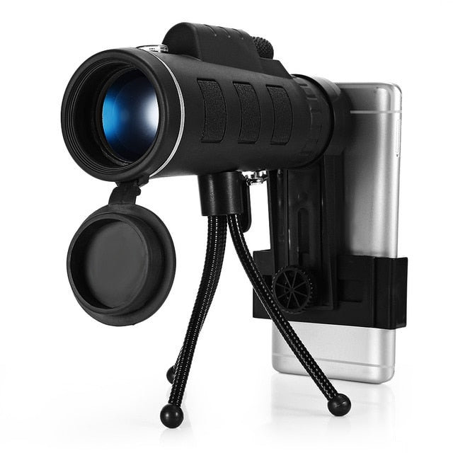 40X60 Monocular Telescope Zoom Scope with Compass Phone Clip Tripod for Mobile Phone Camera
