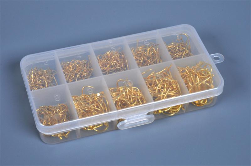 LEO 500pcs/box Multiple Sizes Golden Fishing Hooks Anti-corrosion Flat Head Barbed