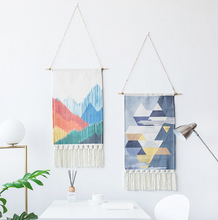 Load image into Gallery viewer, Indoor decor cotton printing geometric pattern hand-knotted tassels hippie wall hanging tapestry
