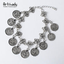 Load image into Gallery viewer, Artilady bohemian coin bracelet antic silver charm
