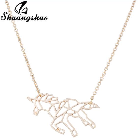 Ethnic Origami Unicorn Necklace Choker Horse Necklace Women Necklaces & Pendants Animal Necklace Silver Jewelry colar