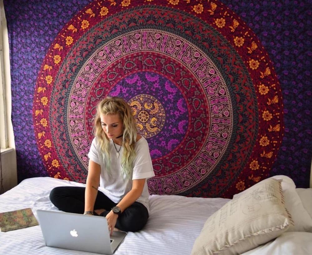 Indian Mandala Tapestry Hippie Wall Hanging Digital Printing Beach Mat Sunscreen Square Shawl