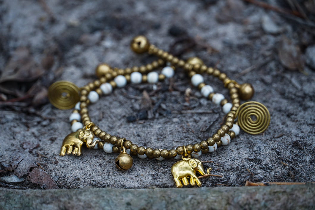 Boho Elephant Bracelets, Brass Bracelets White